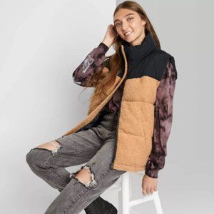 Oversized Puffer Vest - Black & Teddy Sherpa - LIKE NEW